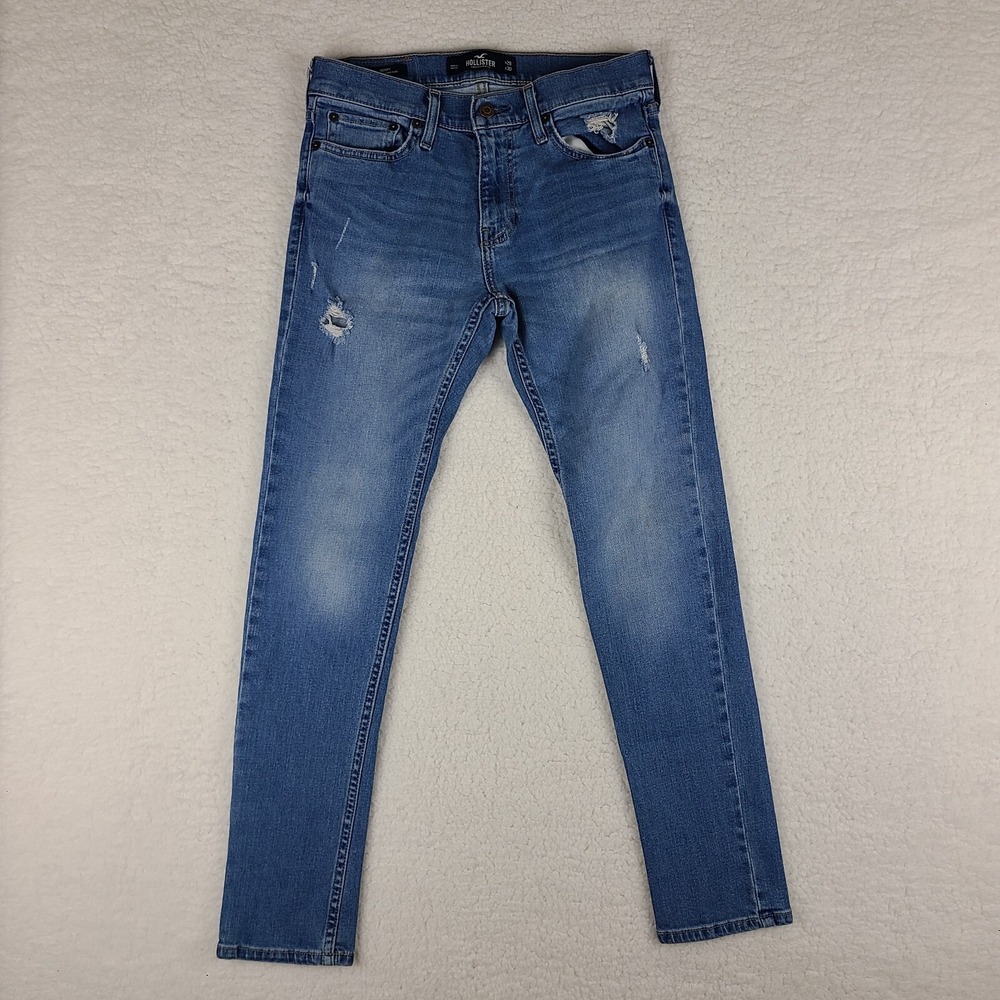 Hollister Jeans‎ Mens 28 x 30 Skinny Epic Flex Distress Blue Medium Wash